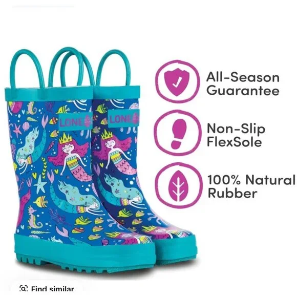 Lone Cone Mermaids Kids Rain Boots Size 4 - Picture 9 of 14